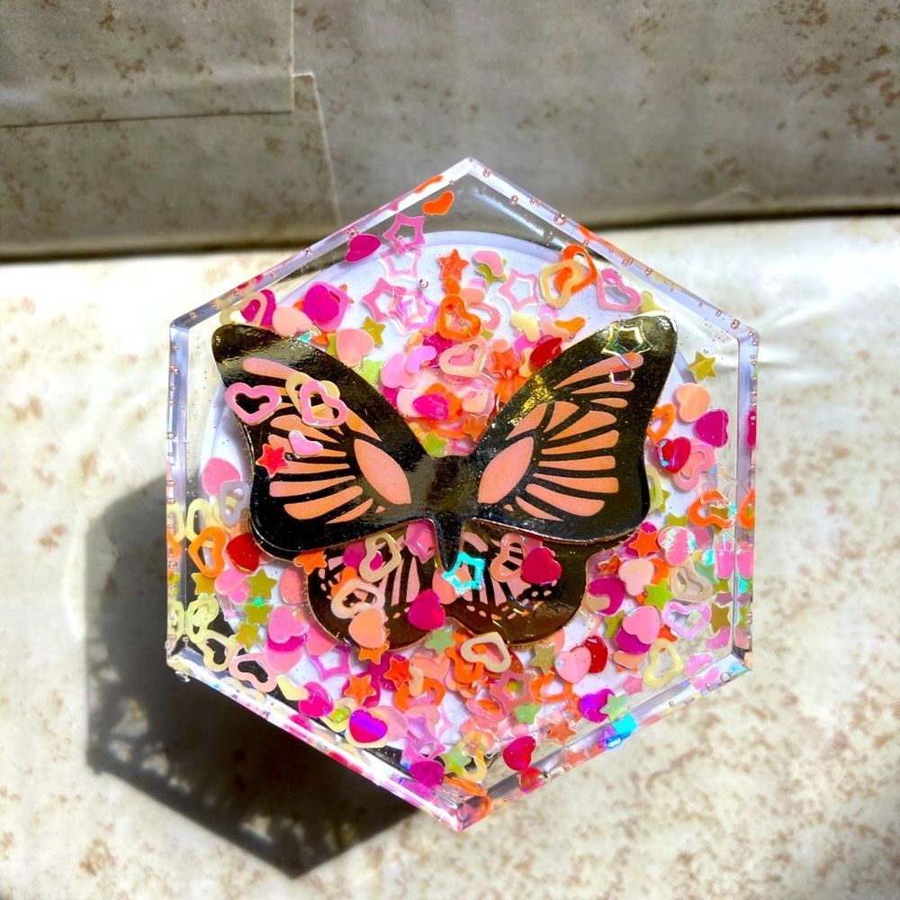 Pink butterfly white phone grip